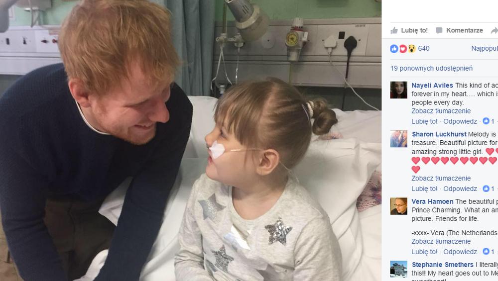 Ed Sheeran zaśpiewał w szpitalu dla chorej 9-latki Ed Sheeran zaśpiewał w szpitalu dla chorej 9-latki