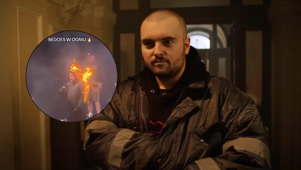 Bedoes stanął w płomieniach na scenie. Nagranie obiegło sieć
